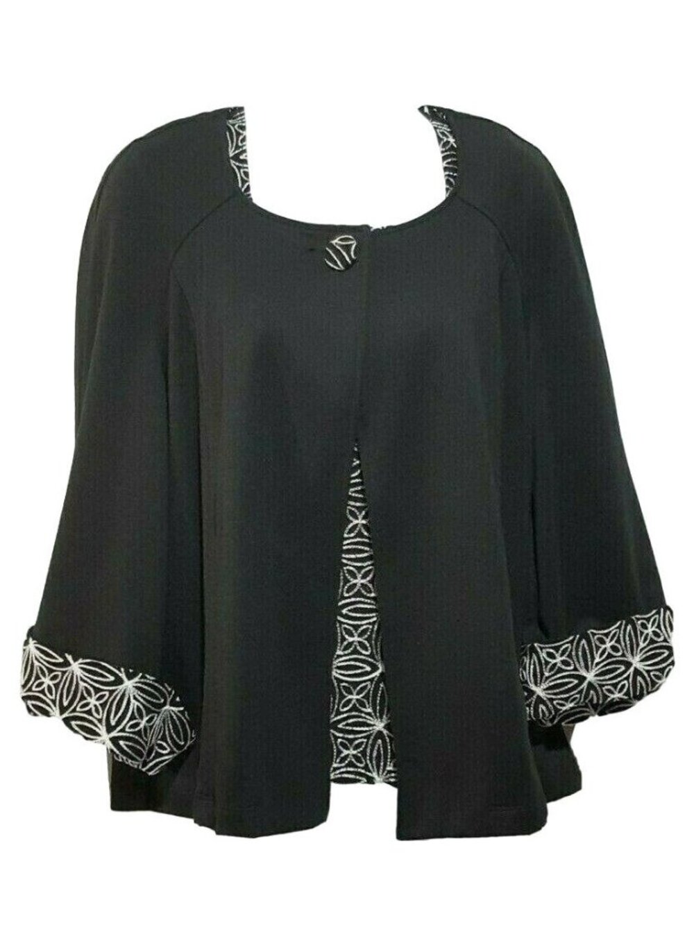 Coldwater Creek 2pc‎ Black Jacket Cardigan Shell M Embroidered Cuffed Elegant